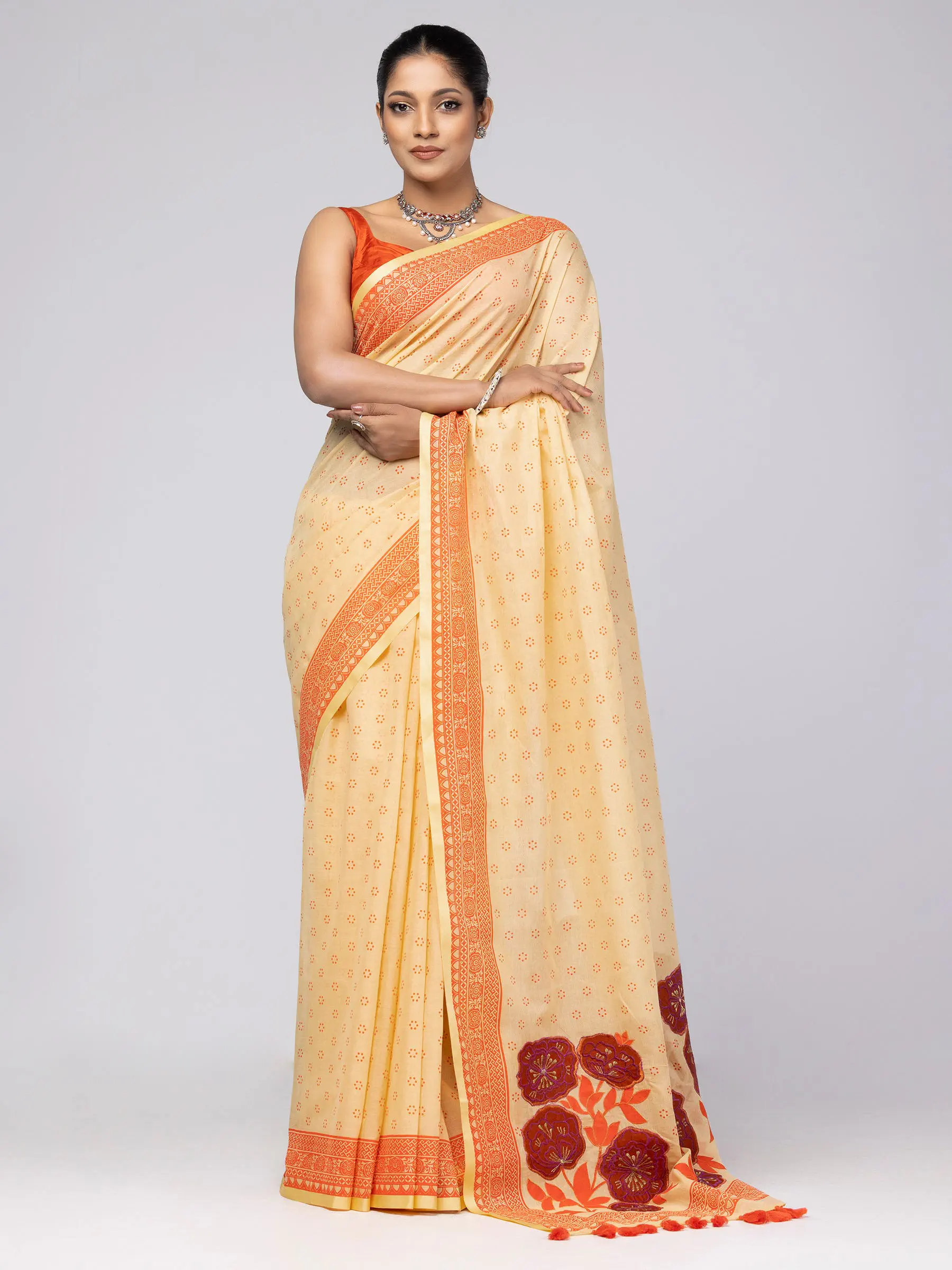 Printed and Embroidered Cotton Saree