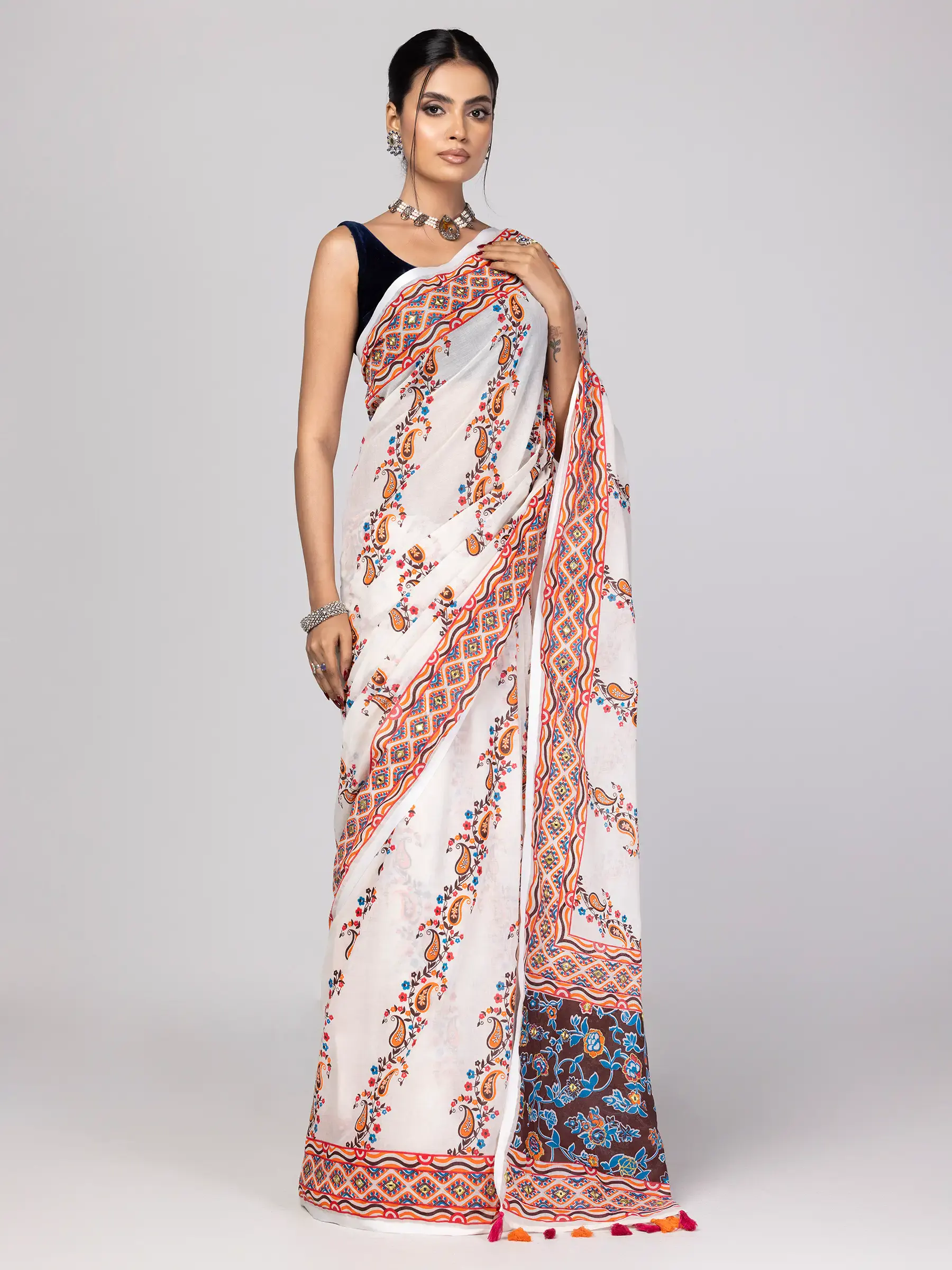 Printed and Embroidered Cotton Saree