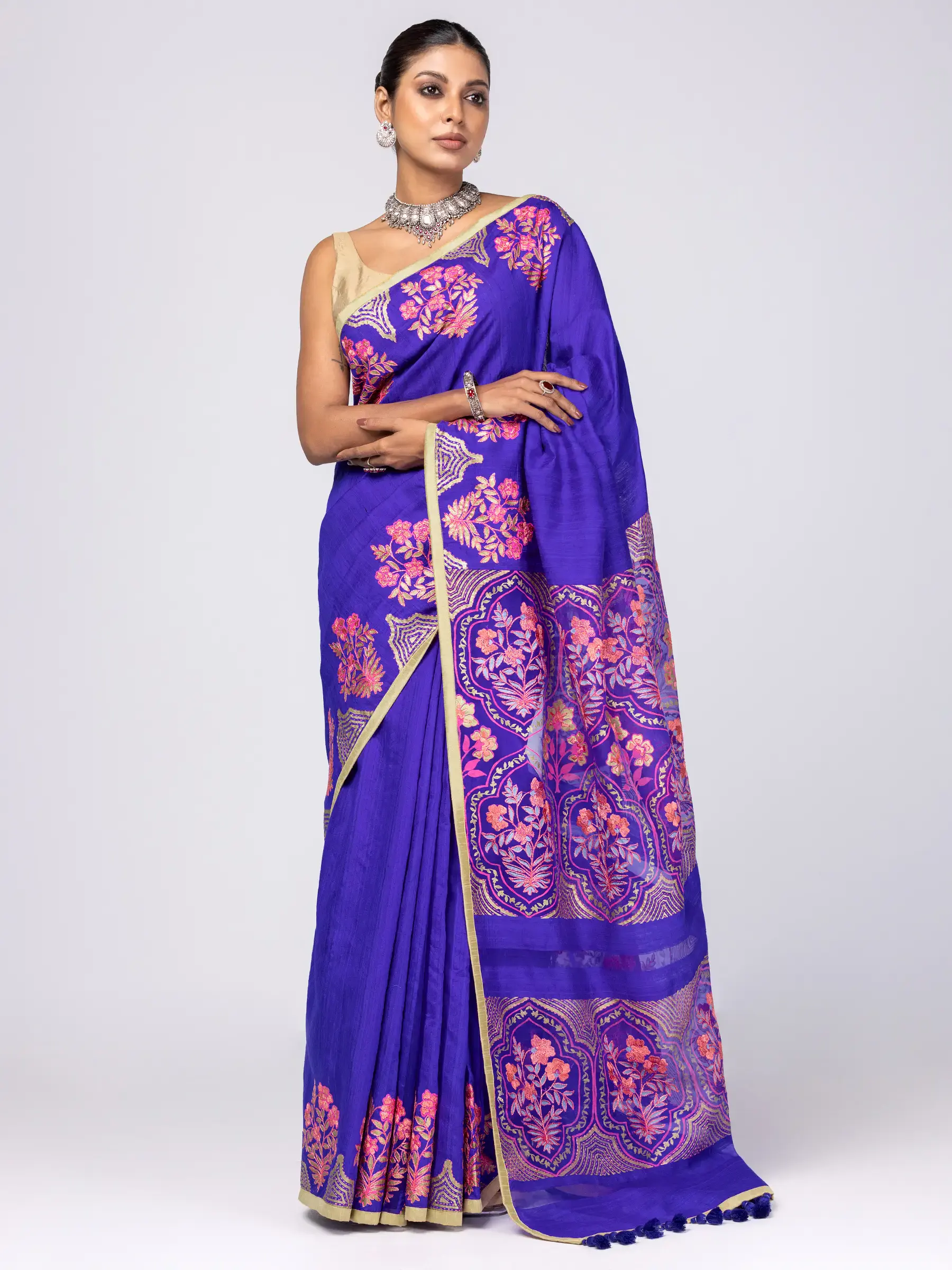 Printed and Embroidered Endi Muslin Saree