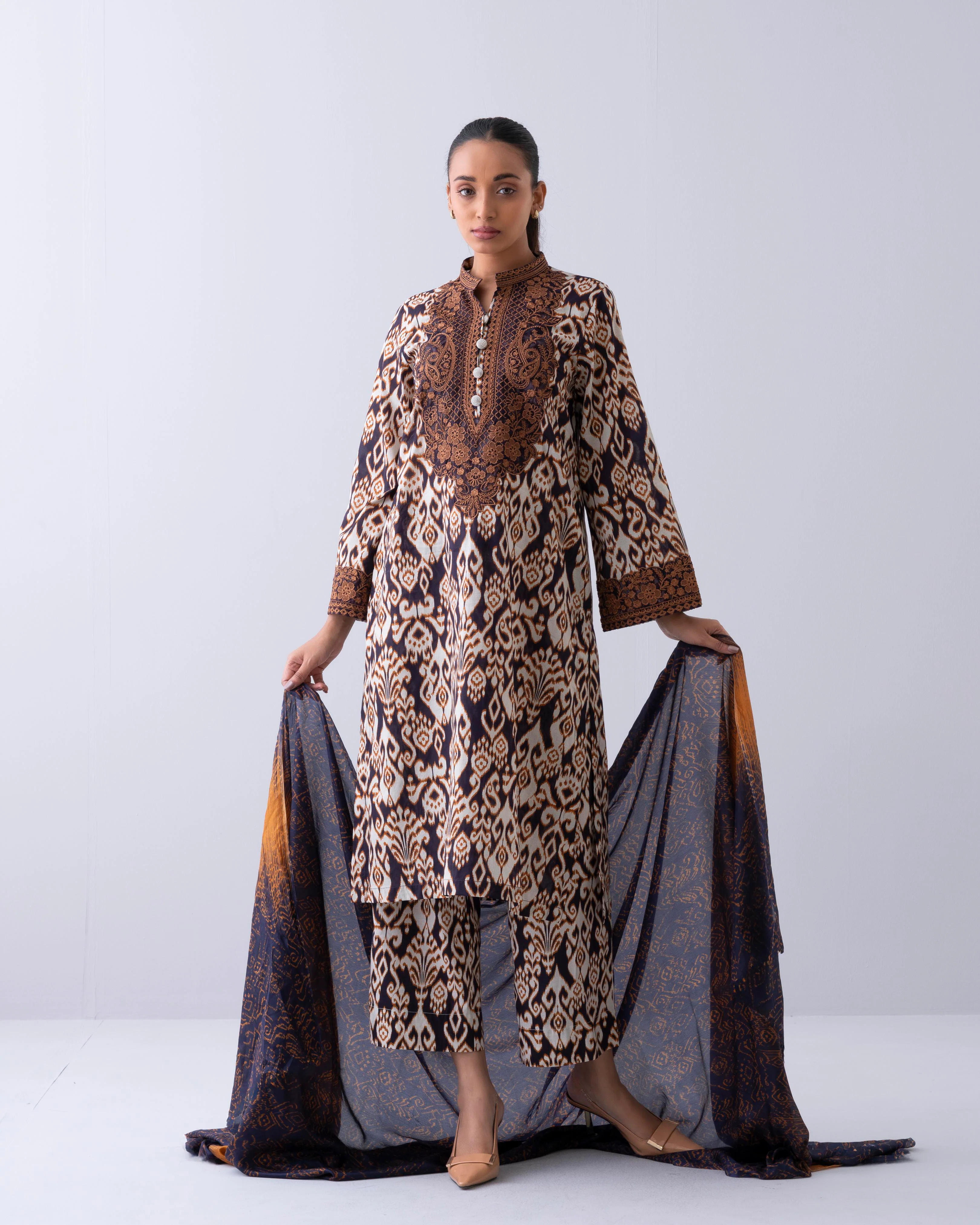 Smart Fit Embroidered Three-Piece Lawn with Silk Dupatta