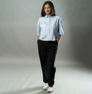 Mad Koffee Cropped Oversized Shirts — Baby Blue Stripe