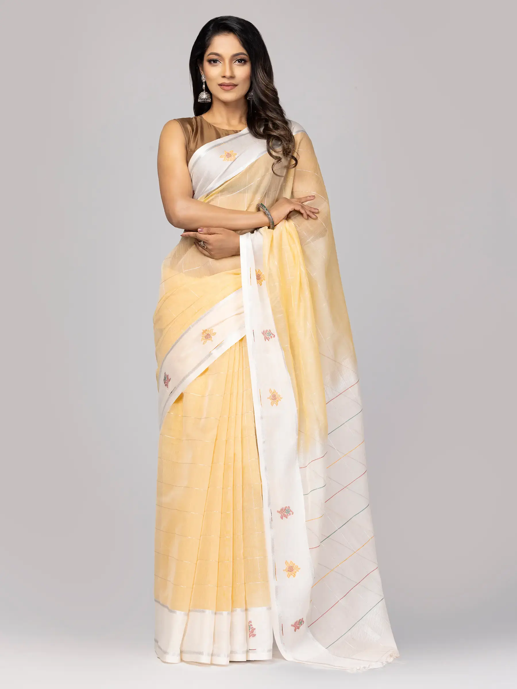 Striped Tangail Half Silk Baluchari Saree