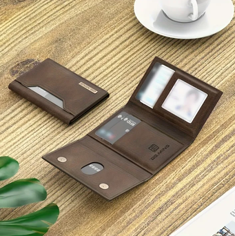 Men's RFID Blocking Business Card Holder, Large Capacity Multiple Card Slots Wallet With Transparent Pocket, Three-fold