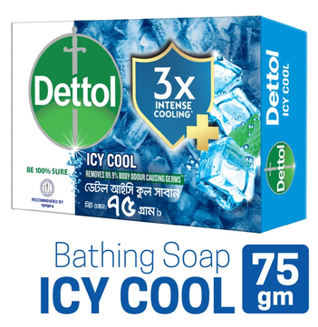 Dettol Soap Cool 75gm Bathing Bar, Soap with Crispy Menthol