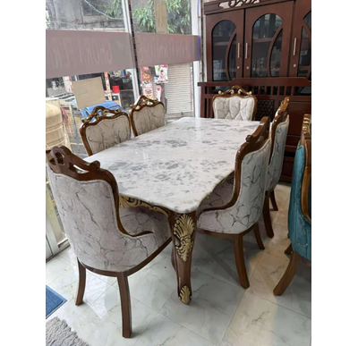 Meheguni wood with Marble Top Dining Table With 6 Stylish Chair