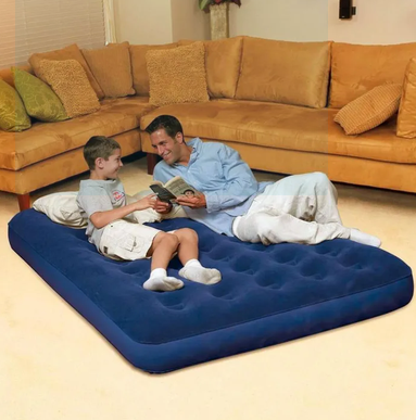 Double Air Bed With Air Pumper- Blue - Bed