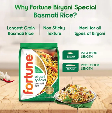 Fortune Biryani Special Basmati Rice, Extra long grain basmati rice, 5 KG